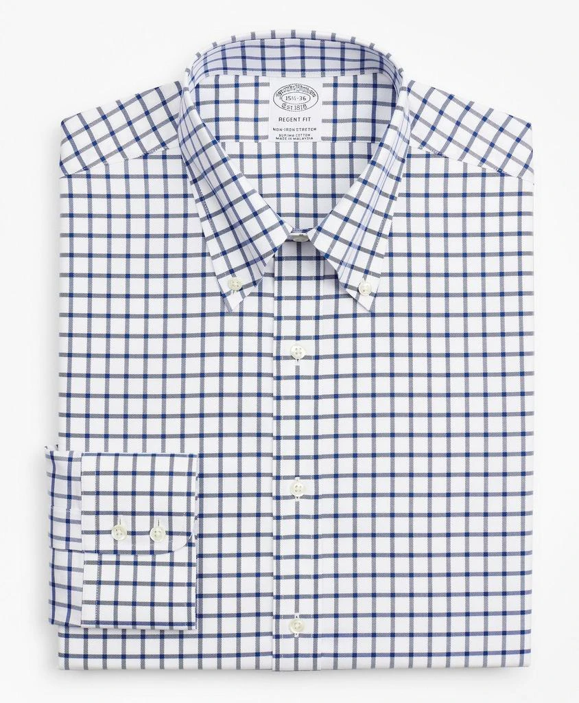 商品Brooks Brothers|Stretch Regent Regular-Fit Dress Shirt, Non-Iron Twill Button-Down Collar Grid Check,价格¥521,第4张图片详细描述