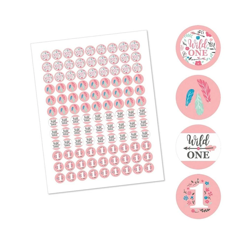 商品Big Dot of Happiness|She's a Wild One - Boho Floral 1st Birthday Party Round Candy Sticker Favors - Labels Fit Hershey's Kisses (1 sheet of 108),价格¥75,第3张图片详细描述