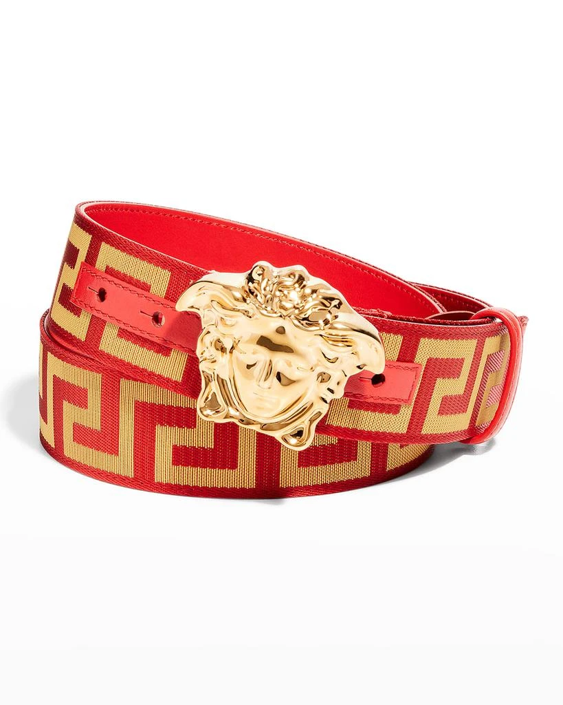 商品Versace|Men's Tonal Medusa/Greek Key Web Belt,价格¥3823,第1张图片