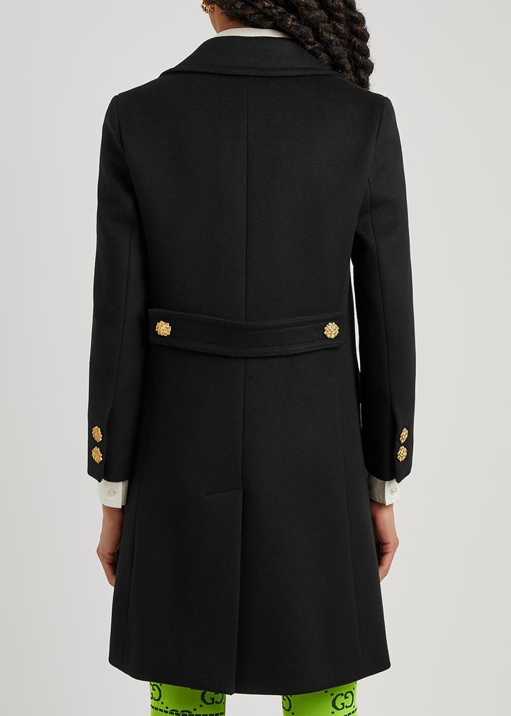 商品Gucci|Black logo-embroidered wool coat,价格¥20407,第5张图片详细描述