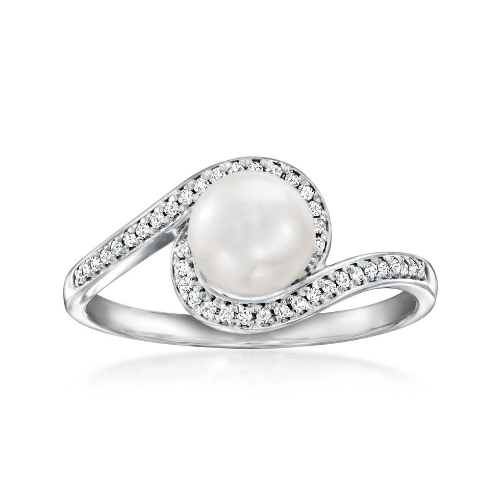 商品Ross-Simons|6.5-7mm Cultured Pearl and . Diamond Swirl Ring in Sterling Silver,价格¥974,第1张图片