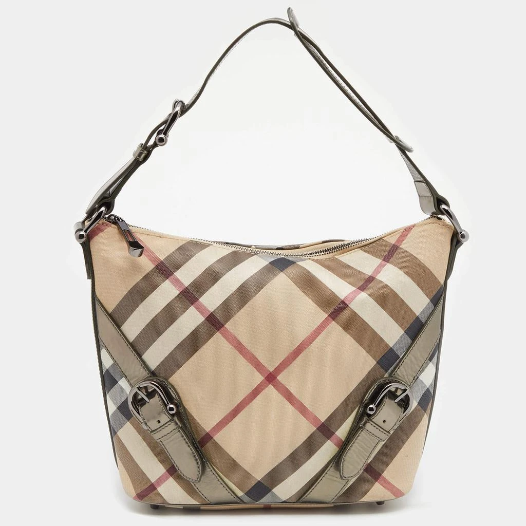 商品[二手商品] Burberry|Burberry Beige/Metallic Grey Nova Check Coated Canvas And Leather Shoulder Bag,价格¥2595,第1张图片