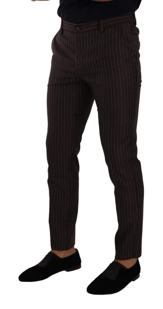 商品Dolce & Gabbana|Dolce & Gabbana Brown Striped Wool Formal Trouser Dress Pants,价格¥3004,第4张图片详细描述