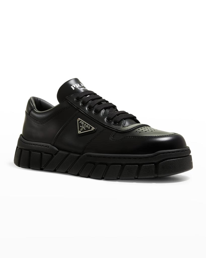 Men's Fly Blok Triangle Logo Leather Sneakers商品第3张图片规格展示