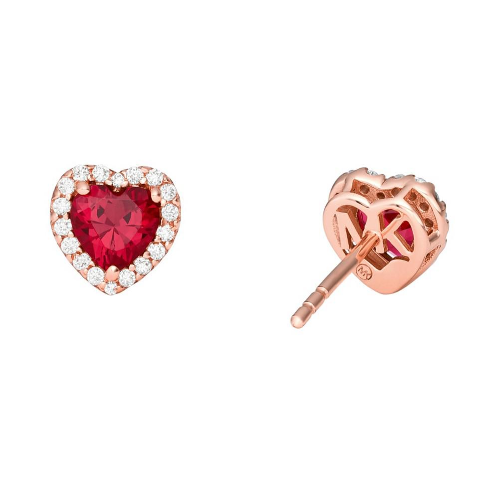 14K Rose Gold-Plated Sterling Silver Heart-Cut Stud Earrings商品第2张图片规格展示