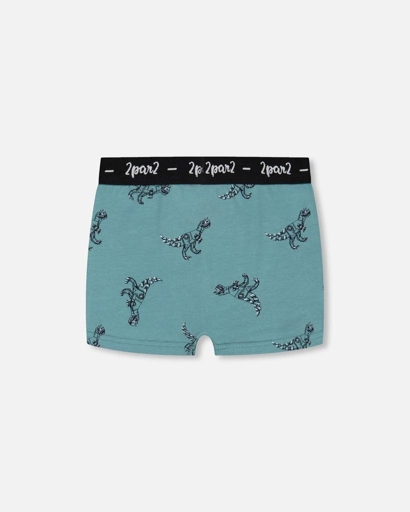 商品Deux par Deux|Organic Cotton Boxer Short Teal With Mechanical Dinosaurs Print,价格¥96,第2张图片详细描述