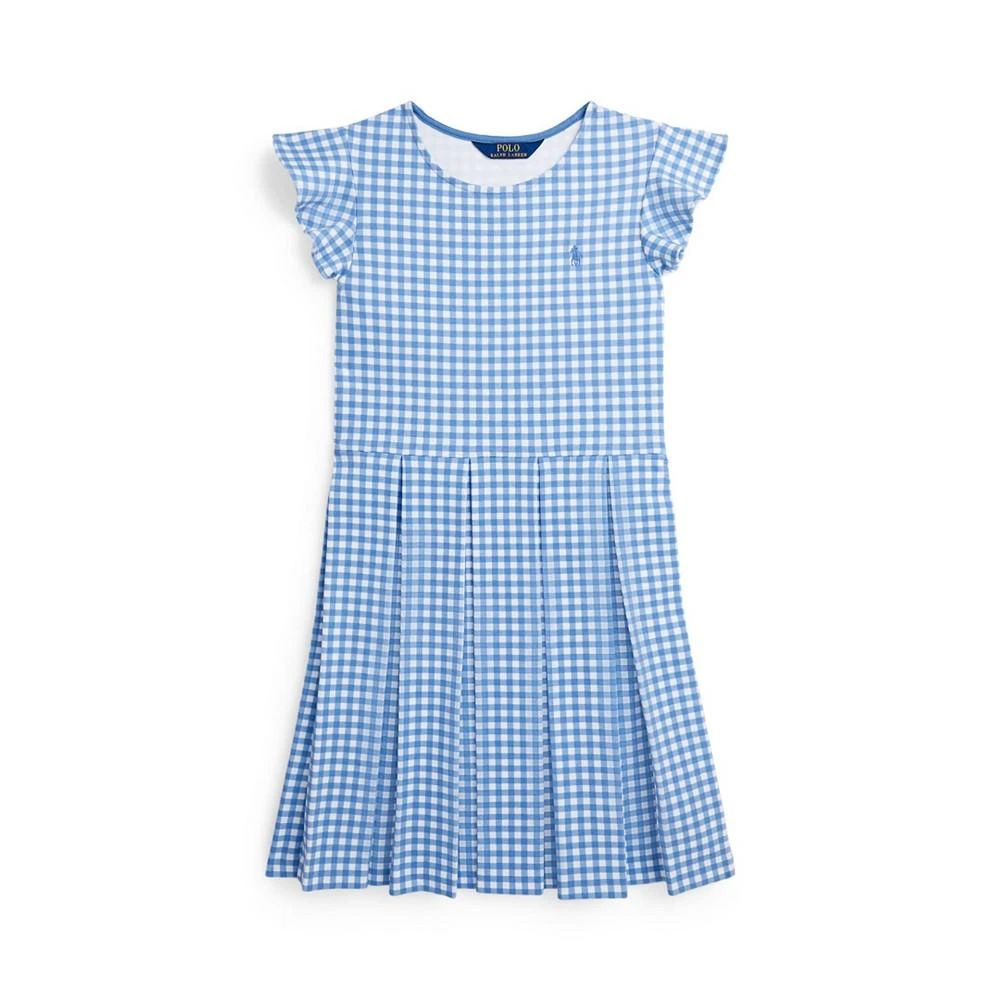 商品Ralph Lauren|Big Girls Gingham Ruffled Ponte Fit and Flare Dress,价格¥352,第1张图片