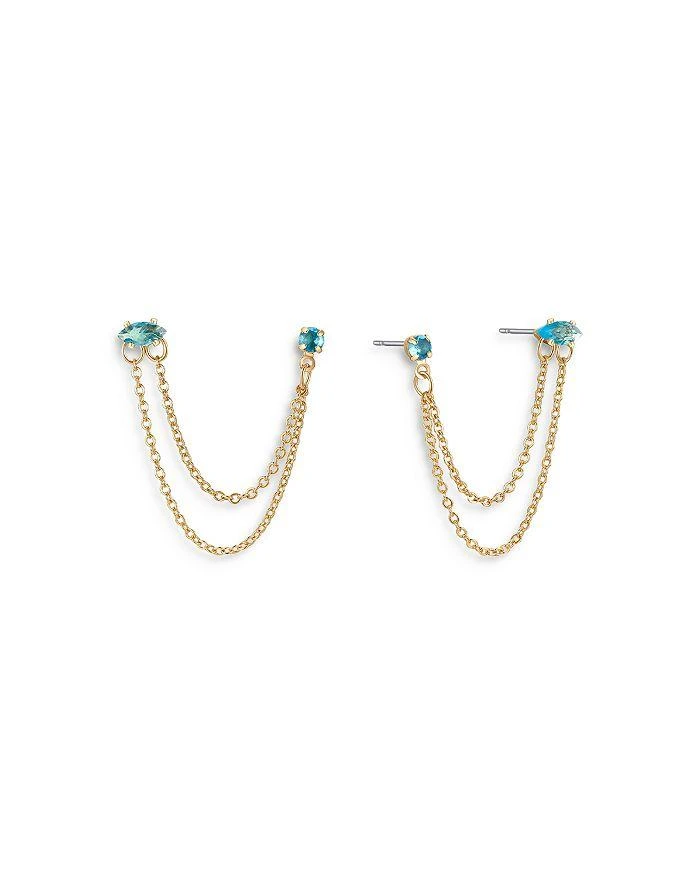 商品Ettika Jewelry|Blue Crystal & Looped Chains Double Piercing Drop Earrings in 18K Gold Plated,价格¥300,第3张图片详细描述