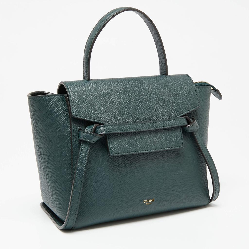 商品[二手商品] Celine|Celine Green Grained Leather Nano Belt Top Handle Bag,价格¥6658,第5张图片详细描述