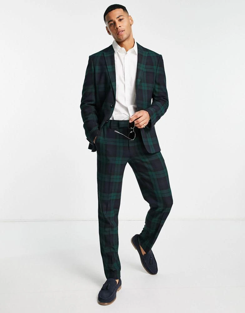 商品ASOS|ASOS DESIGN slim suit jacket in dark green blackwatch tartan check,价格¥500,第1张图片