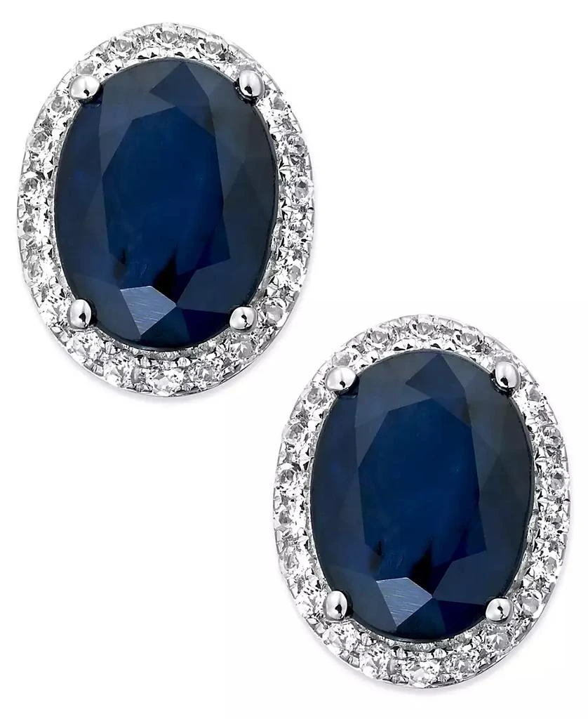 商品Macy's|Sapphire and White Sapphire Oval Stud Earrings in 10k White Gold (3 ct. t.w.),价格¥2356,第1张图片