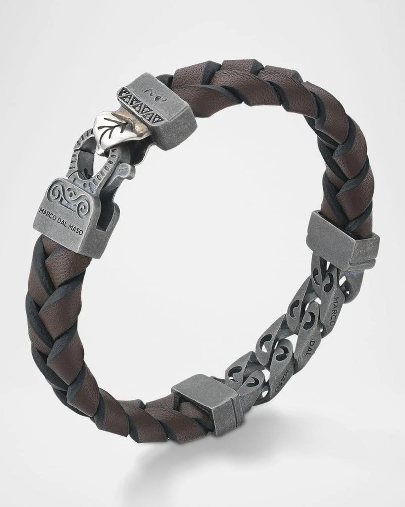 商品Marco Dal Maso|Flaming Tongue Braided Leather and Silver Bracelet with Black Diamonds,价格¥7258,第4张图片详细描述