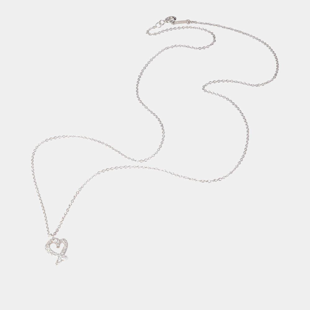 Tiffany & Co. Paloma Picasso Loving Heart Pendant 18K White Gold Diamond Necklace商品第2张图片规格展示