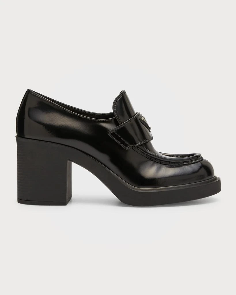 商品Prada|Chocolate Flow Heeled Loafers,价格¥6107,第1张图片