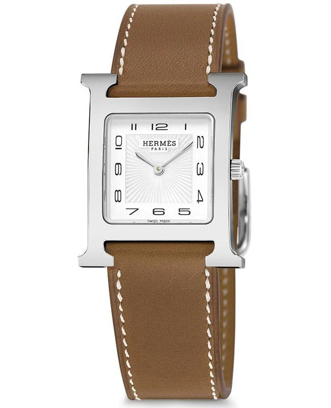 商品Hermes|Hermes H Hour Medium MM Brown Calfskin Leather Women's Watch 036793WW00,价格¥19428,第1张图片