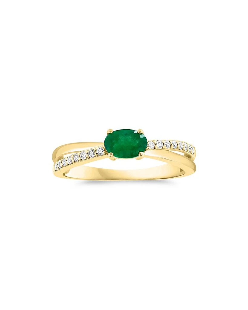 Emerald & Diamond Crossover Ring in 14K Yellow Gold 商品