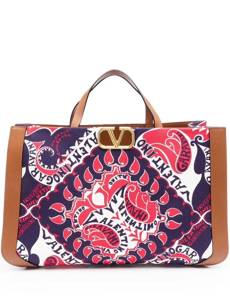 Shop Valentino Garavani Vlogo Signature Bandana-Print Tote