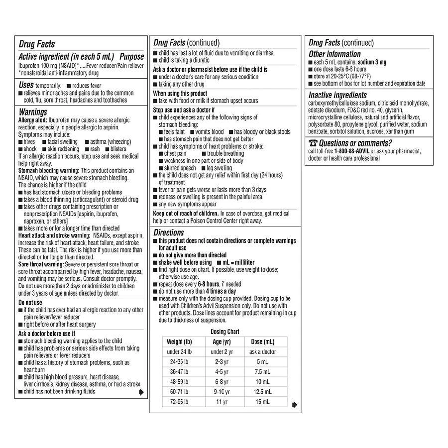 商品Children's Advil|Ibuprofen Fever Reducer/Pain Reliever Oral Suspension Bubble Gum,价格¥67,第4张图片详细描述