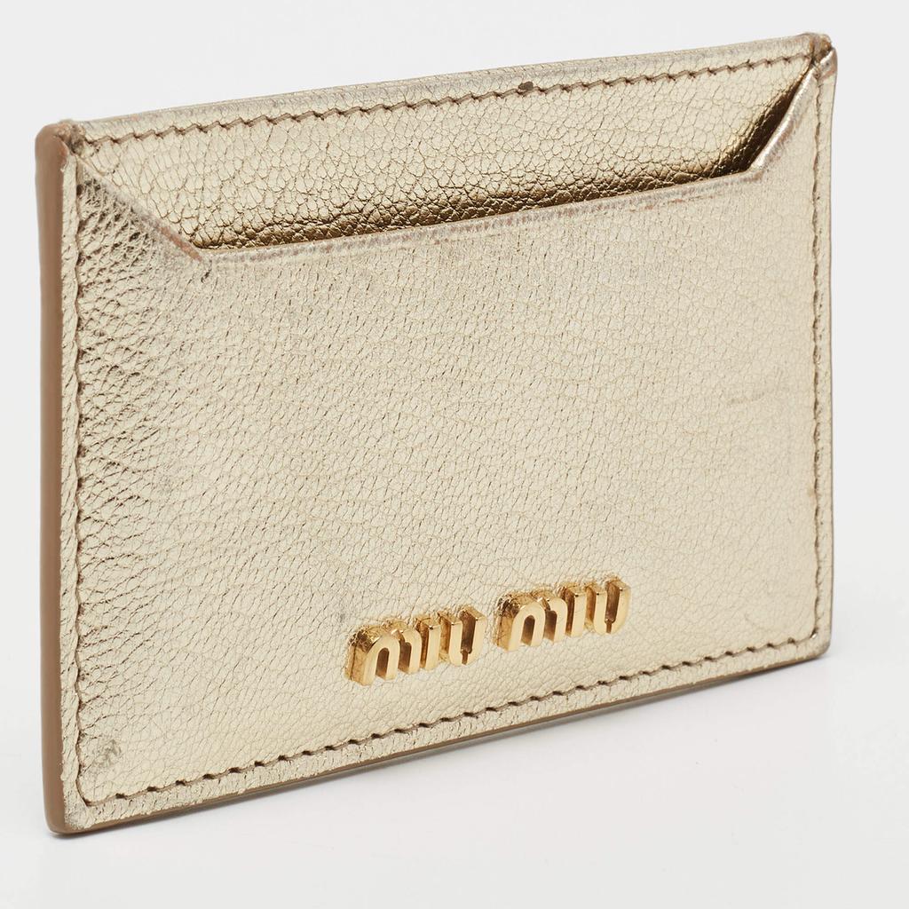 Miu Miu Metallic Gold Madras Leather Card Holder商品第3张图片规格展示