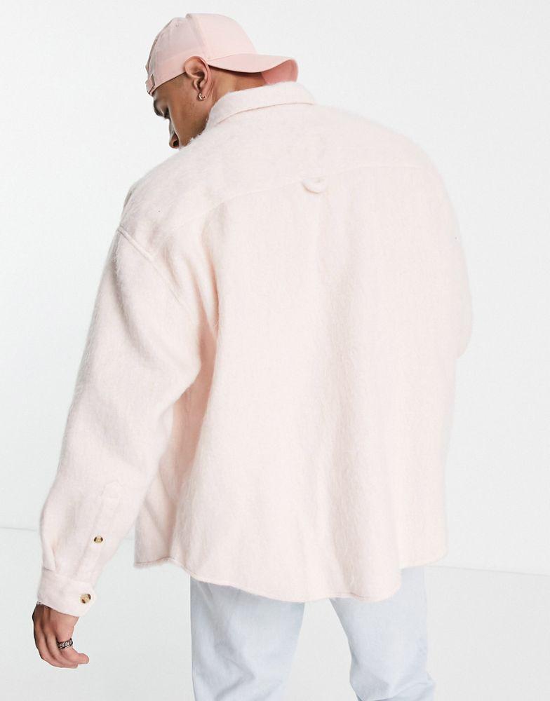 ASOS DESIGN extreme oversized hairy wool mix shirt in pink商品第2张图片规格展示