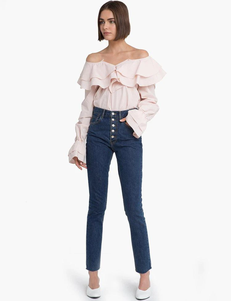 商品Pixie Market|Pink Ruffle Off The Shoulder Shirt,价格¥753,第1张图片