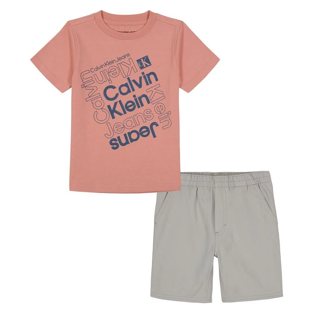 商品Calvin Klein|Little Boys Logo Graphic T-shirt and Twill Shorts, 2 Piece Set,价格¥124,第1张图片