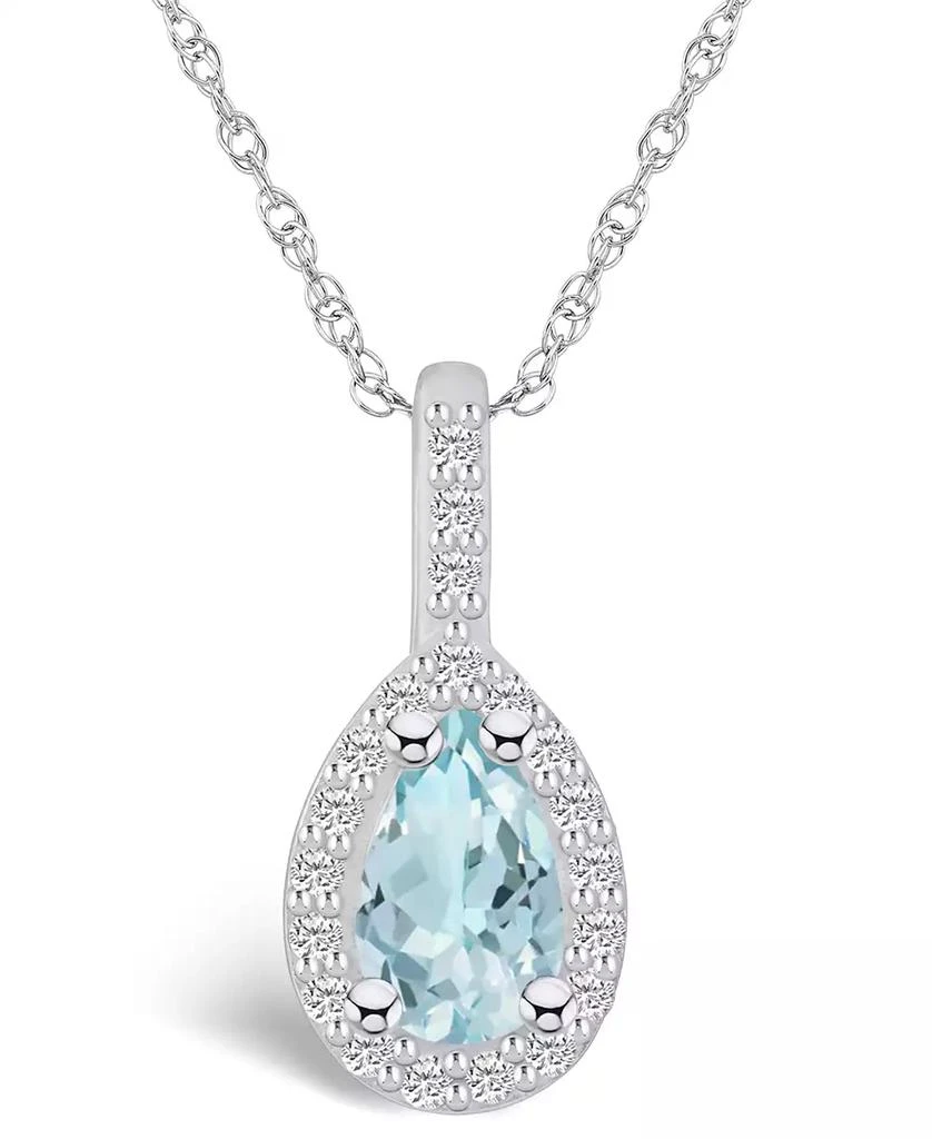 商品Macy's|Aquamarine (3/4 Ct. T.W.) and Diamond (1/5 Ct. T.W.) Halo Pendant Necklace in 14K White Gold,价格¥19252,第1张图片