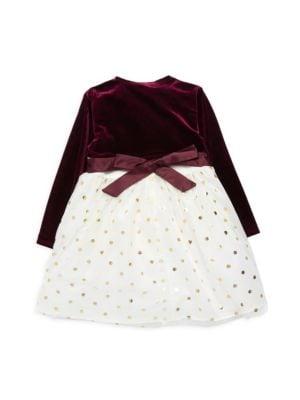 Little Girl's 2-Piece Polka Dot Dress & Velvet Bolero Set商品第2张图片规格展示