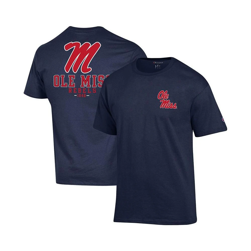 商品CHAMPION|Men's Navy Ole Miss Rebels Stack 2-Hit T-shirt,价格¥256,第1张图片