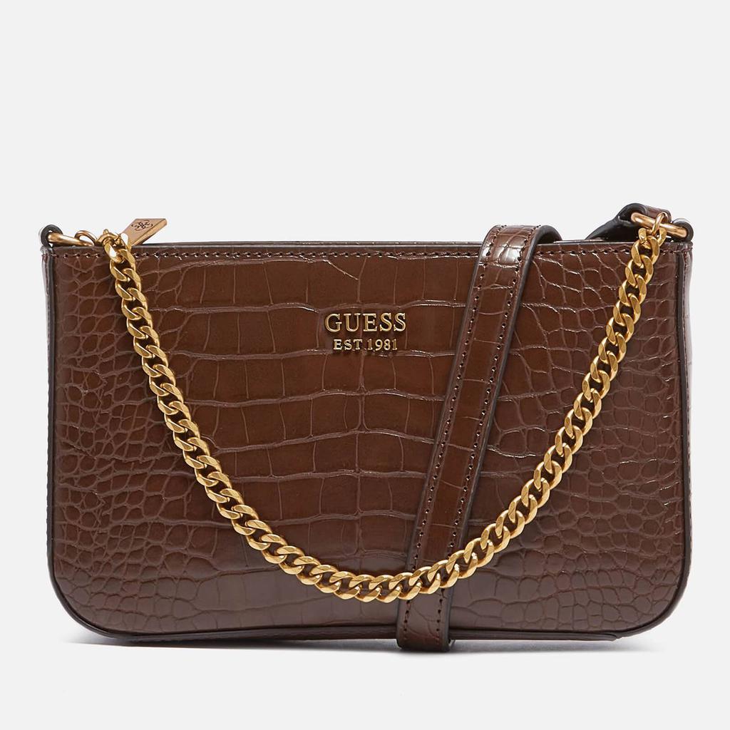 Guess Women's Katey Croc Mini Top Zip Shoulder Bag - Brown商品第1张图片规格展示