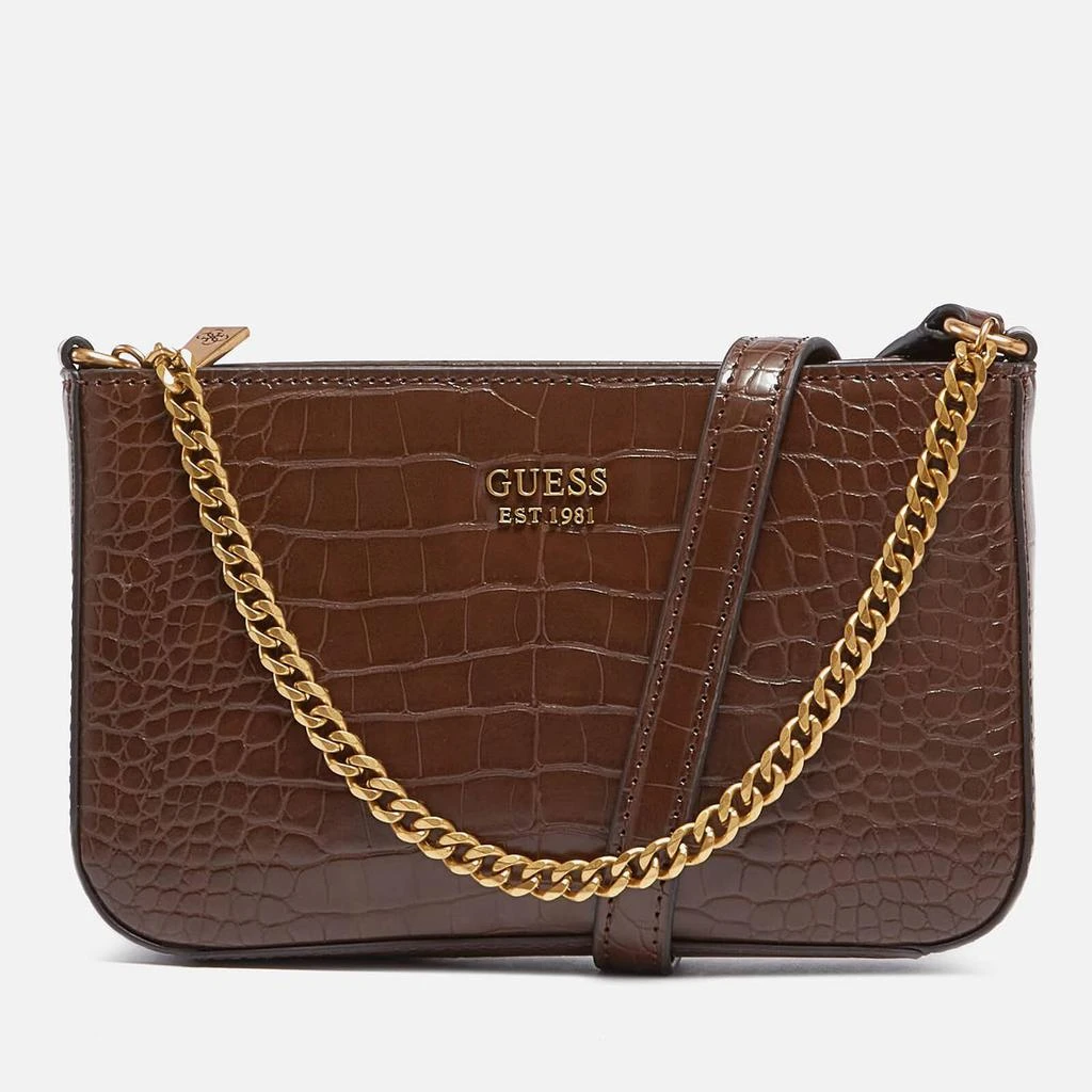 商品GUESS|Guess Women's Katey Croc Mini Top Zip Shoulder Bag - Brown,价格¥598,第1张图片