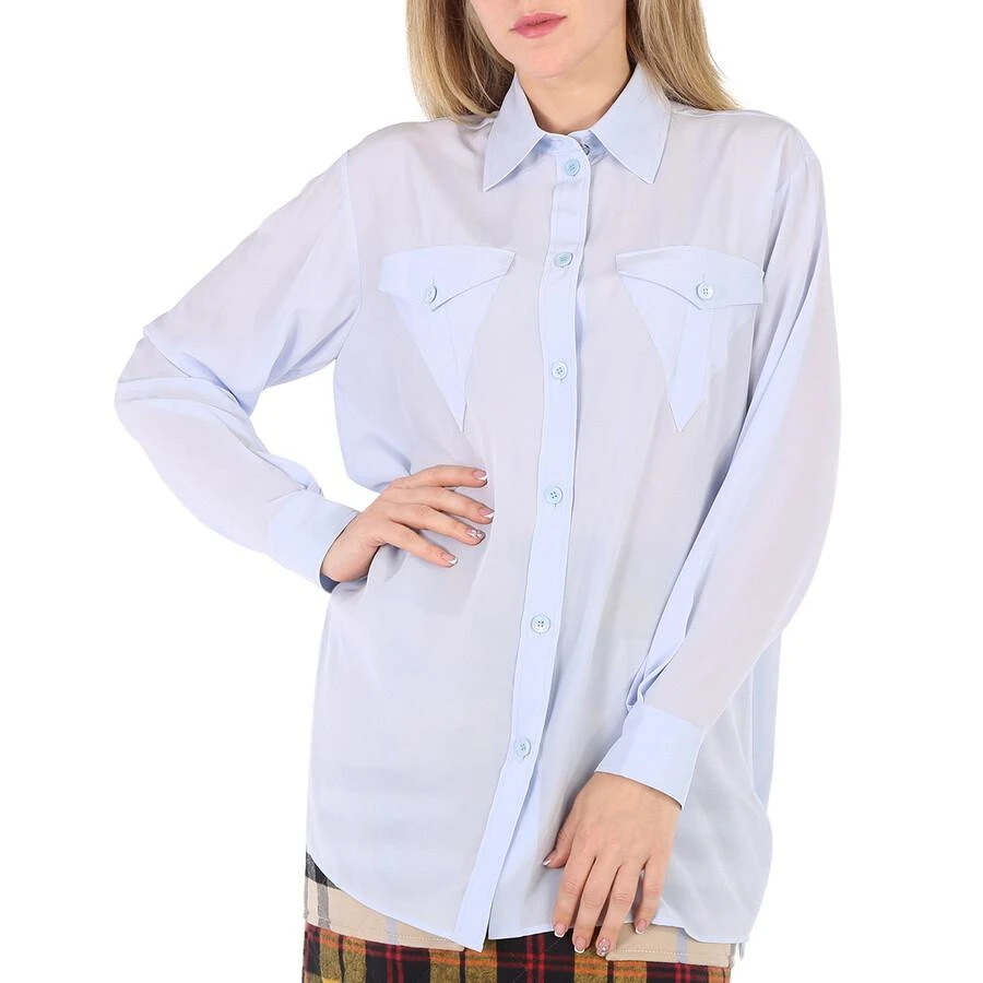 商品Burberry|Pale Blue Irem Silk Crepe De Chine Logo Detail Oversized Shirt,价格¥1123,第1张图片