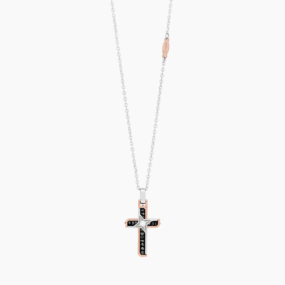 商品Zancan|18k rose and whit gold necklace with cross pendant embellished with black and white diamonds.,价格¥13366,第2张图片详细描述