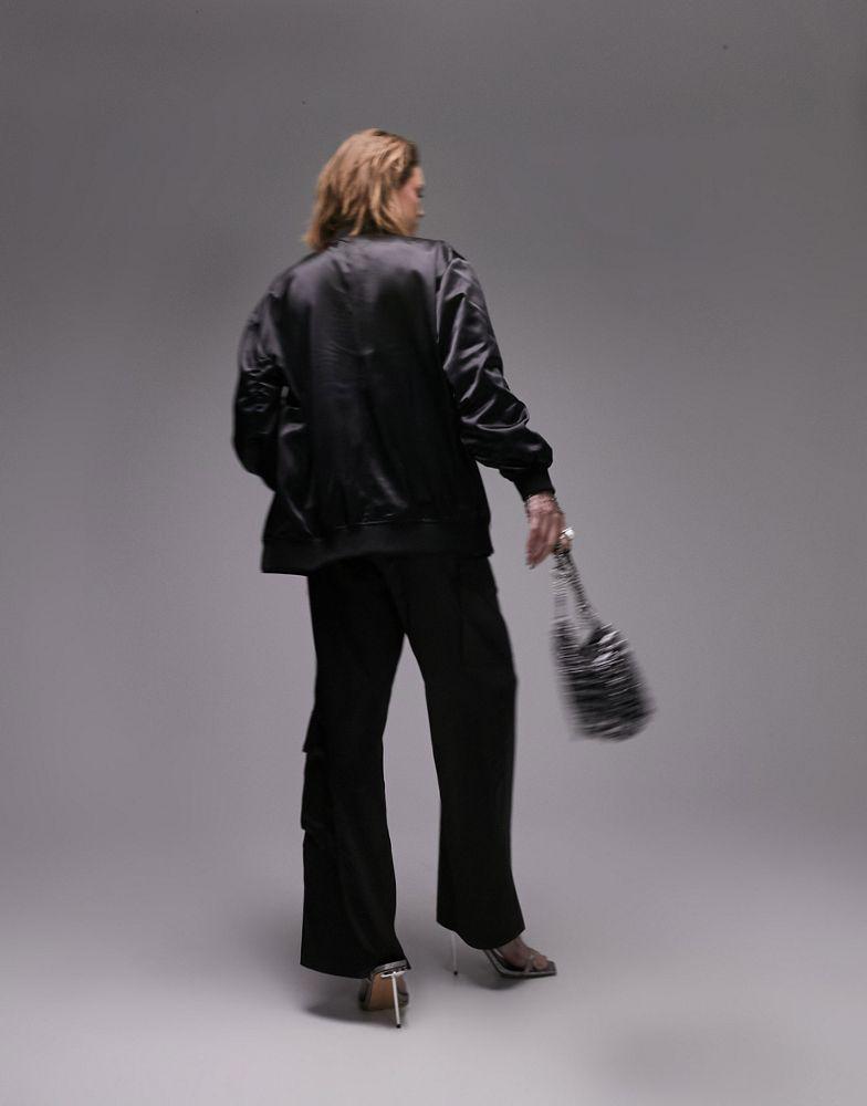 Topshop Tailored satin utility trouser in black商品第2张图片规格展示
