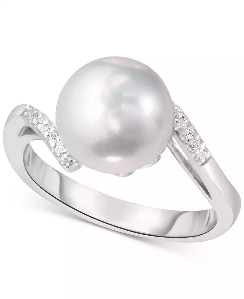 商品Macy's|Cultured Freshwater Pearl (10 mm) & Lab-Created White Sapphire (1/3 ct. t.w.) Ring in Sterling Silver,价格¥748,第1张图片