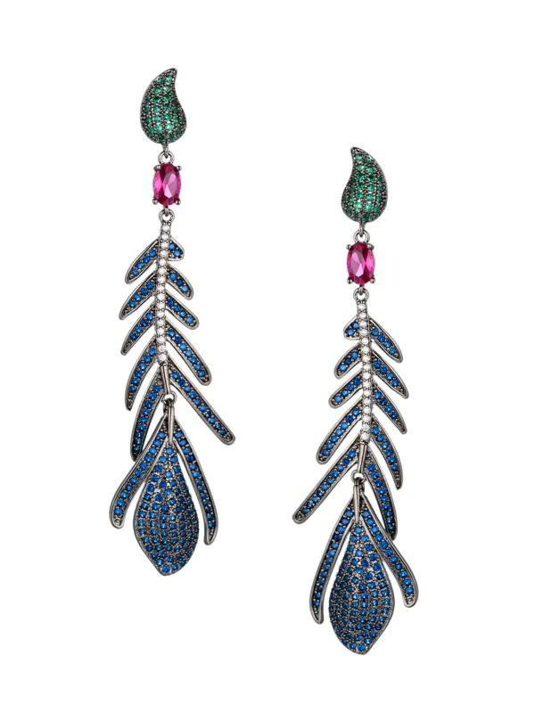 商品Eye Candy LA|Luxe Jila Blue Feather Cubic Zirconia Drop Earrings,价格¥326,第1张图片