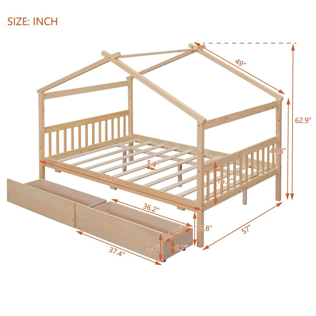 商品Simplie Fun|Full Size Wooden House Bed,价格¥4373,第5张图片详细描述