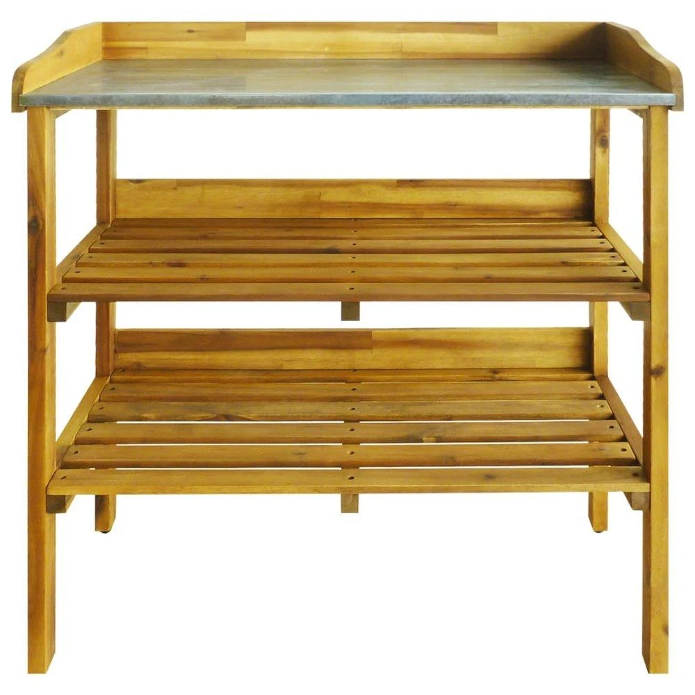 商品VidaXL|Potting Bench with 2 Shelves Solid Acacia Wood and Zinc, 43795,价格¥1153,第2张图片详细描述