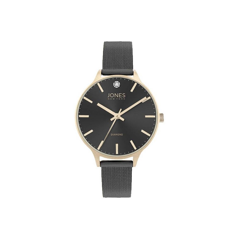 Women's Genuine Diamond Gold-Tone Accents Black Metal Strap Analog Watch 33.5mm商品第1张图片规格展示