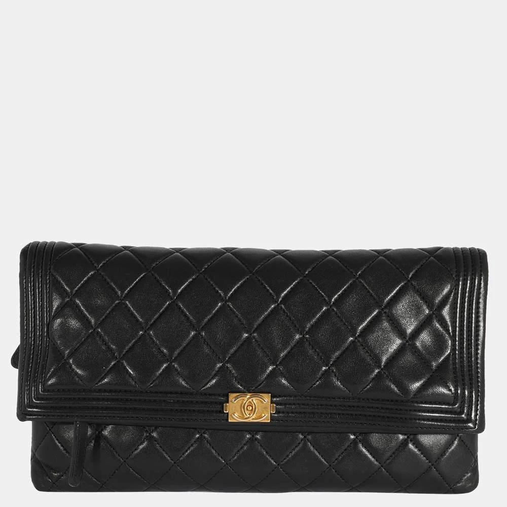 商品[二手商品] Chanel|Chanel Black Quilted Lambskin Boy Fold-Over Clutch,价格¥20225,第1张图片