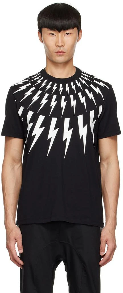 商品Neil Barrett|Black Fair Isle Thunderbolt T-Shirt,价格¥729,第1张图片