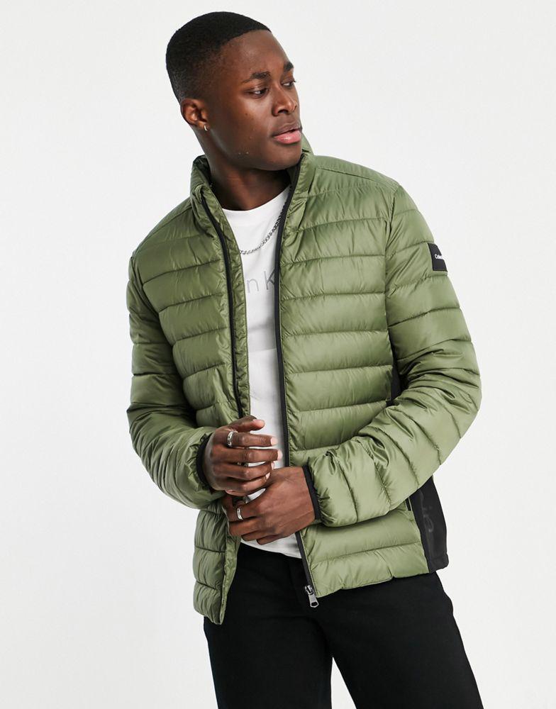 Calvin Klein side logo lightweight puffer jacket in khaki green - KHAKI商品第4张图片规格展示