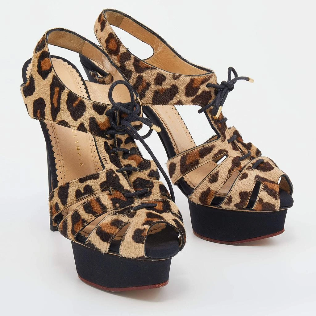 商品[二手商品] Charlotte Olympia|Charlotte Olympia Beige Leopard Calfhair Lace Up Platform Sandals 38,价格¥1470,第4张图片详细描述