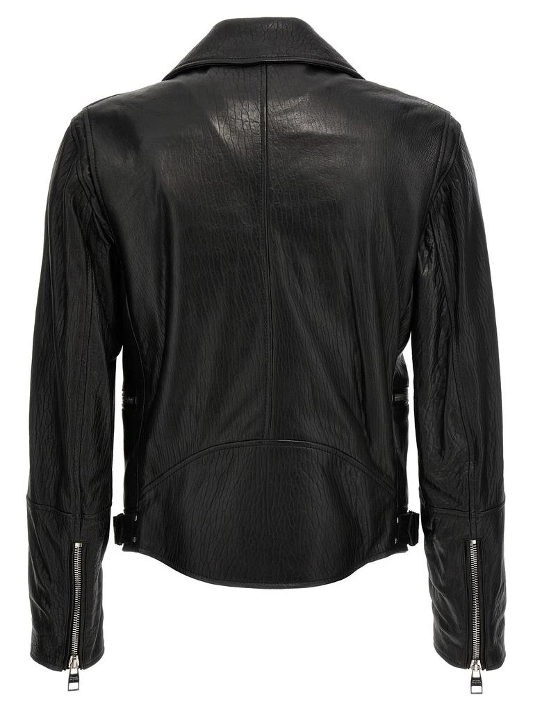 商品Alexander McQueen|Texture Leather Jacket Casual Jackets, Parka Black,价格¥22829,第3张图片详细描述