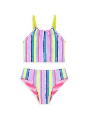 Little Girl's 2-Piece Reversible Tie-Dye Print Swimsuit商品第3张图片规格展示