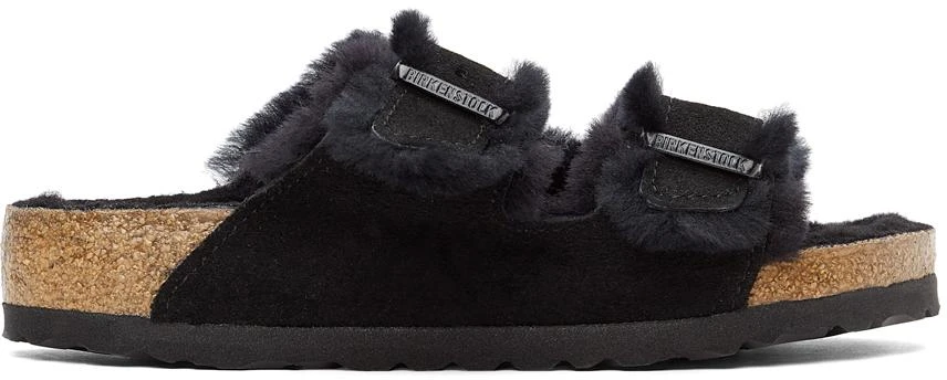 商品Birkenstock|Black Regular Shearling & Suede Arizona Fur Sandals,价格¥1474,第1张图片