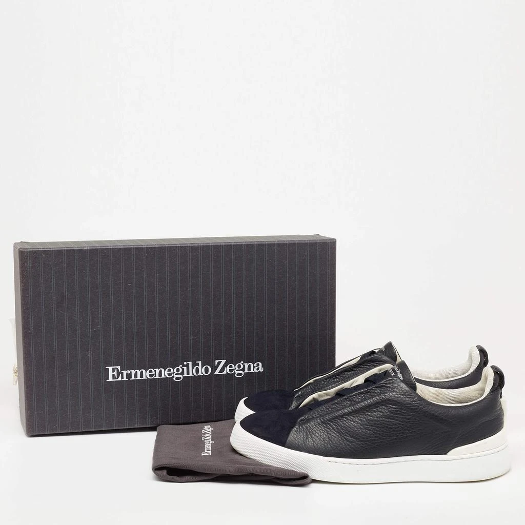 Ermenegildo Zegna Black/Navy Blue Leather and Suede Triple Stitch Slip-On Sneakers Size 40 商品