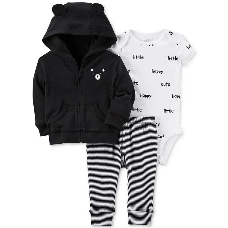商品Carter's|3-Pc. Cotton Bear Hoodie, Printed Bodysuit & Striped Pants Set, Baby Boys,价格¥74,第1张图片