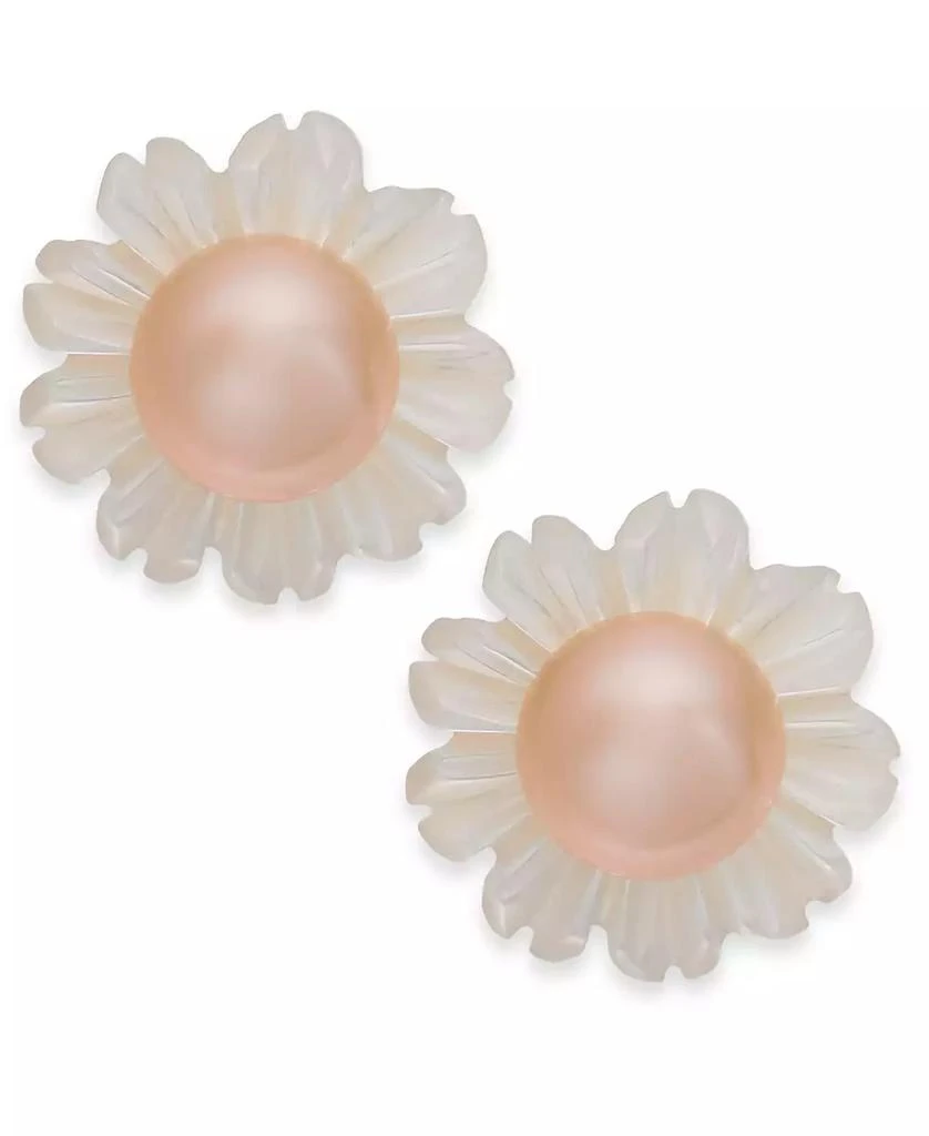 商品Macy's|Pink Cultured Button Freshwater Pearl (6mm) & White Mother-of-Pearl (12mm) Stud Earrings in Sterling Silver,价格¥395,第1张图片