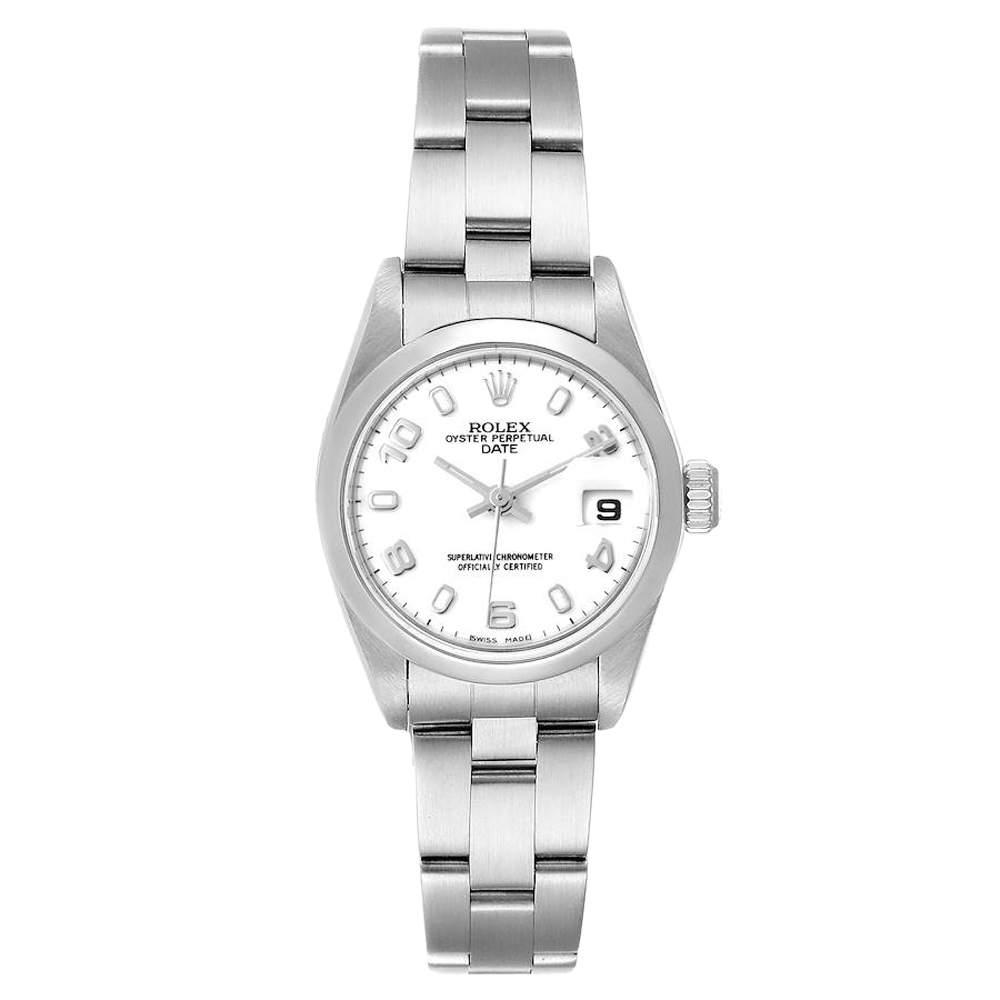 Rolex White Stainless Steel Oyster Perpetual Date 79160 Women's Wristwatch 26 MM商品第1张图片规格展示